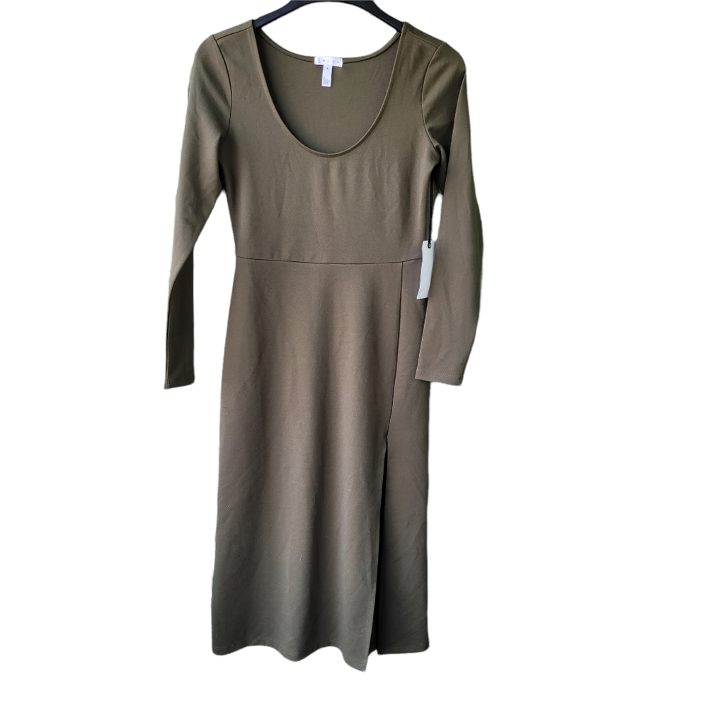 Leith Army Green Midi Side Slit Dress